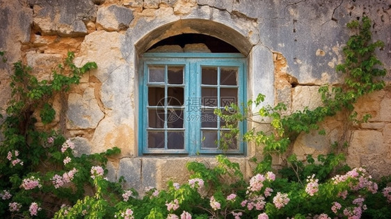 乡村石房的木窗图片