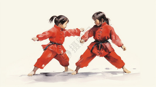练习武术的小女孩插图图片