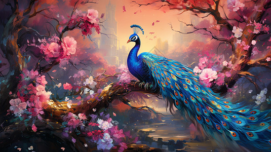 羽毛鲜艳的孔雀背景图片