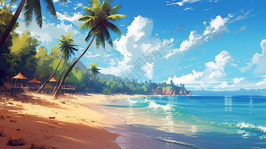 夏日美丽的度假沙滩插画图片