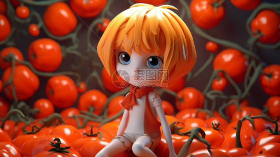 坐在番茄上的卡通小女孩图片