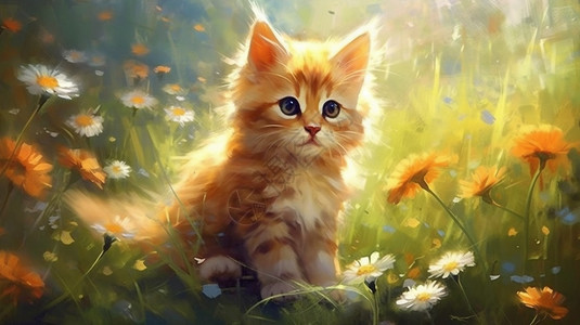 可爱猫咪的油画插图图片