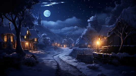 雪夜宁静的村庄图片