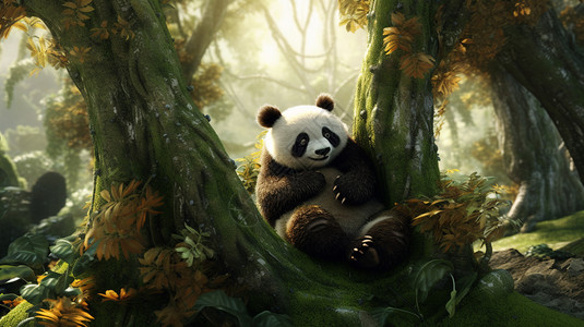 可爱的熊猫树杈上慵懒的熊猫设计图片