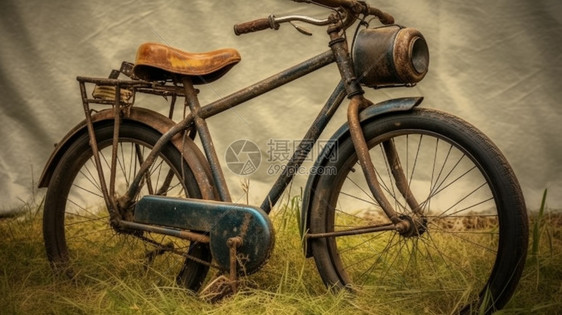 草地上的老式自行车图片