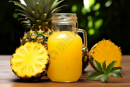 成熟的菠萝和果汁图片