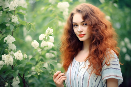 花园里的卷发女孩图片