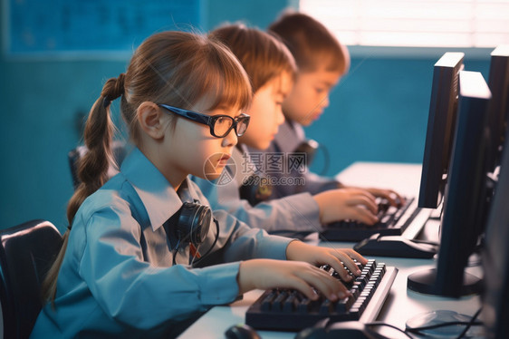 学习电脑信息技术的儿童图片