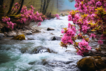 河水旁的花朵图片
