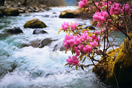 河流边的杜鹃花图片