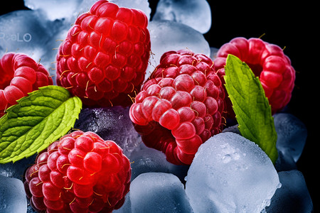 冰块中的红色果实图片