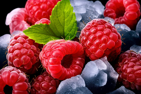 冰块覆盖的红色水果背景图片