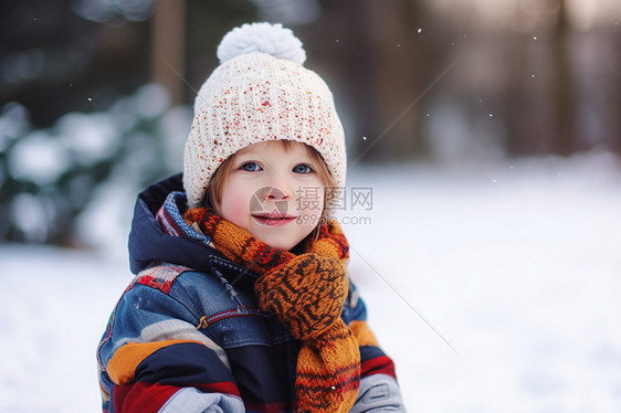 雪地中的小孩子图片
