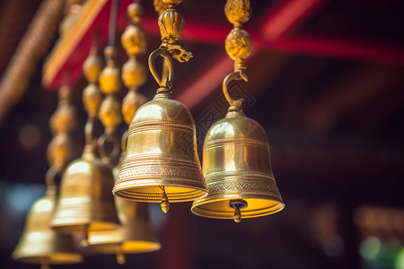 传统宗教的金色黄铜铃铛背景图片