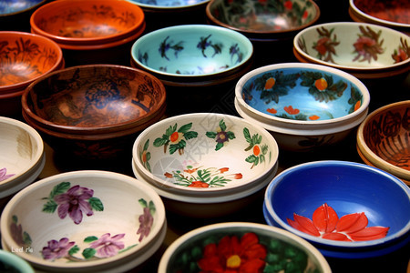 传统染色工艺的陶器餐具图片