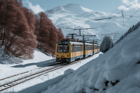 冬季阿尔卑斯山中的火车图片