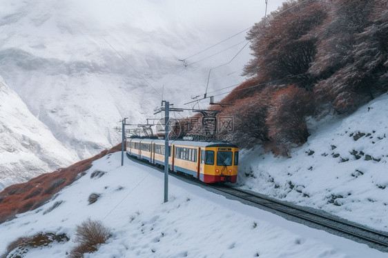 雪山中行驶的火车图片