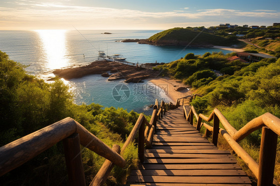 丘陵度假海滩的美丽景观图片