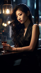 酒吧喝酒的女性图片