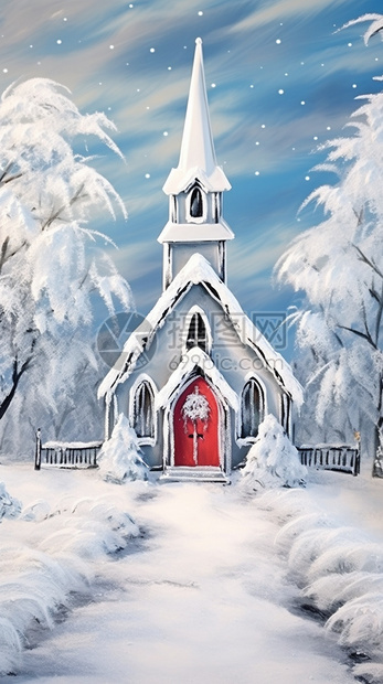 冬天的白色教堂插图图片