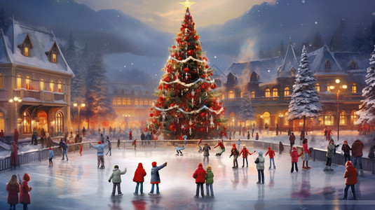 广场上的大型圣诞树插图图片