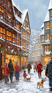 庆祝圣诞节的城镇街道景观图片