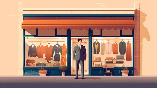 穿西装的男人站在商店前面图片