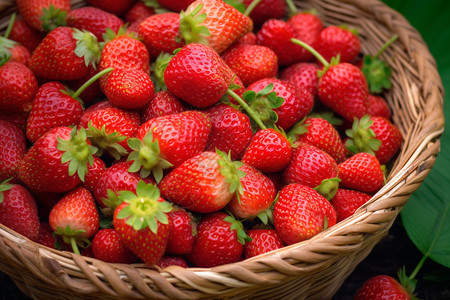 一筐新鲜的草莓背景图片