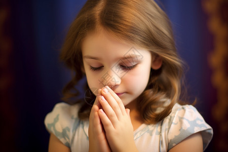 双手祈祷的外国小女孩背景图片