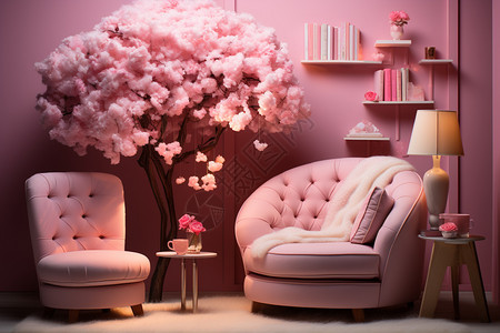 粉色的沙发图片