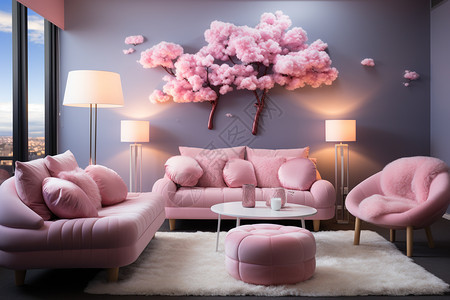 粉色客厅设计图片