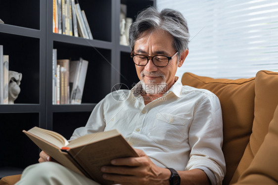 享受阅读乐趣的退休老人图片