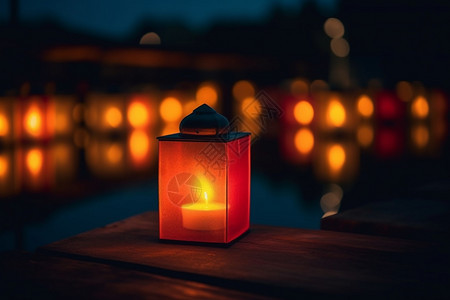河边圣诞节蜡烛灯笼背景图片