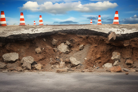 坍塌的公路图片