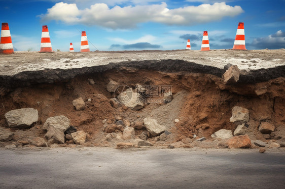 坍塌的公路图片