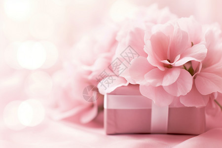 粉色的鲜花和礼物图片