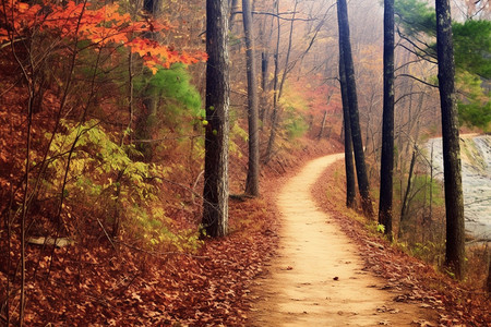 秋天的树林小路背景图片
