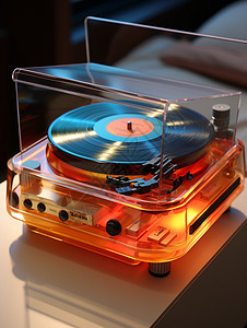 橙色塑料复古唱片机图片