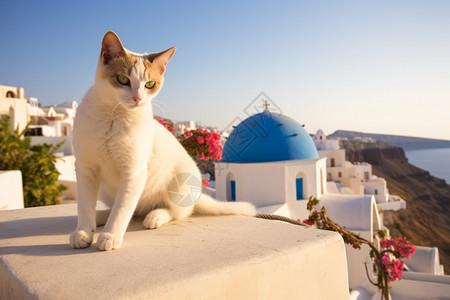 圣托里尼慵懒的小猫图片