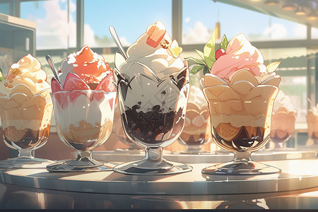 各种口味的冰淇淋圣代图片