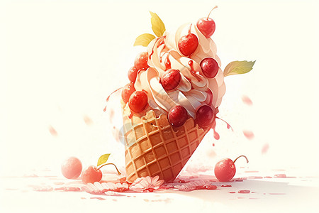 冰淇淋和樱桃图片
