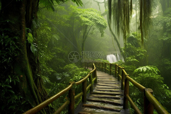 山林中的木桥图片