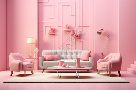芭比粉粉色少女心客厅背景