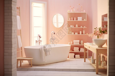 芭比色彩的带浴缸的浴室图片