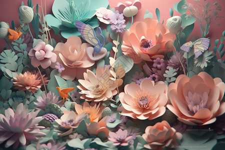 3D剪纸艺术花朵图片