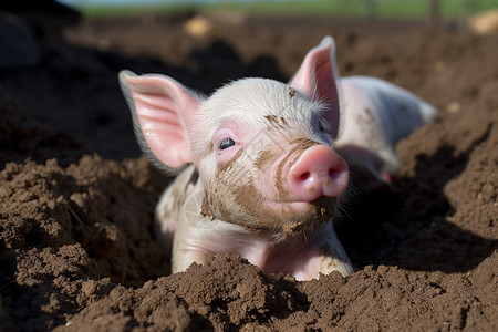 可爱的泥地小猪背景图片