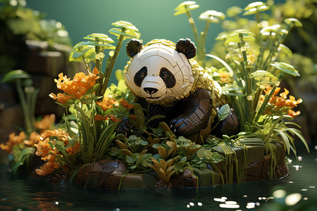 花丛里的熊猫图片