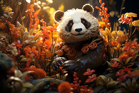 仙境中的可爱的熊猫图片