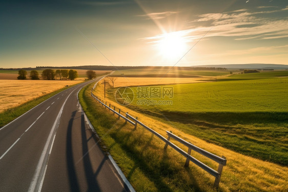 道路旁美丽的庄稼地图片