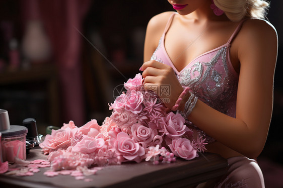 手工制作的立体花朵芭比裙图片